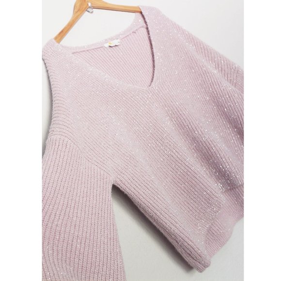 Boden Chunky Fluffy V Neck Wool Blend Sweater Metallic Sparkly Cameo Pink 16/18 - Picture 7 of 16